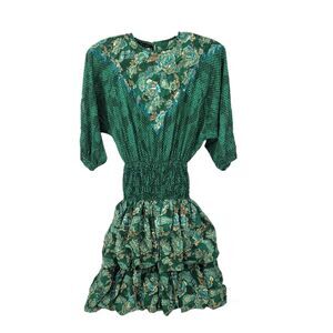 Diane Freis Original Vintage Dress Womens S-M Georgette Floral Beaded Mini 70's